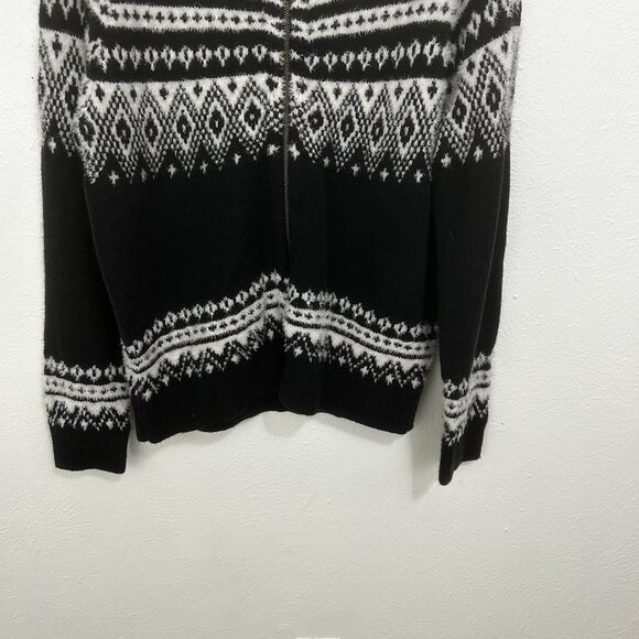 Sundance Fenn Fair Isle Sweater Zip Front Cardigan Black White Size M Cabincore - Picture 3 of 11